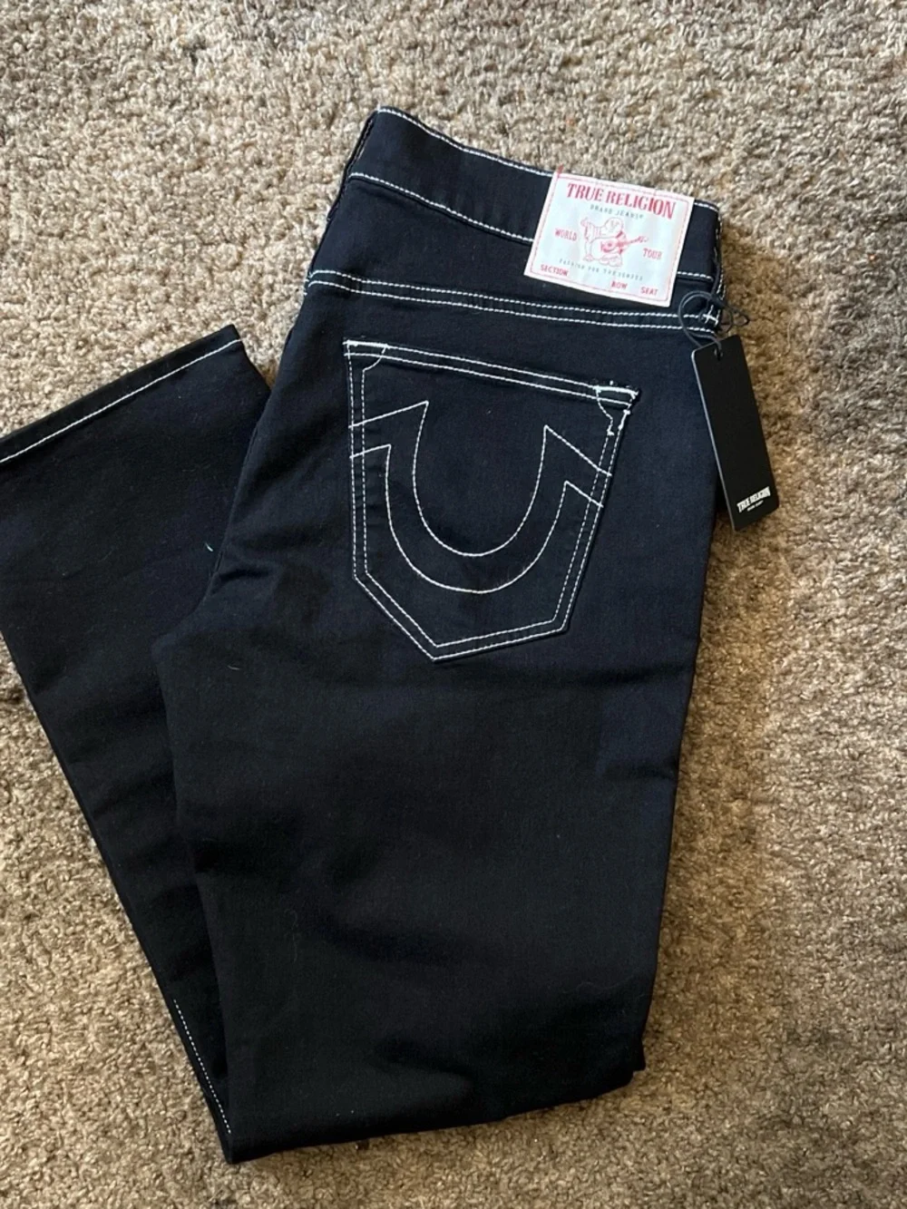 True Religion Women's Black Skinny Jeans with White Contrast Stitching